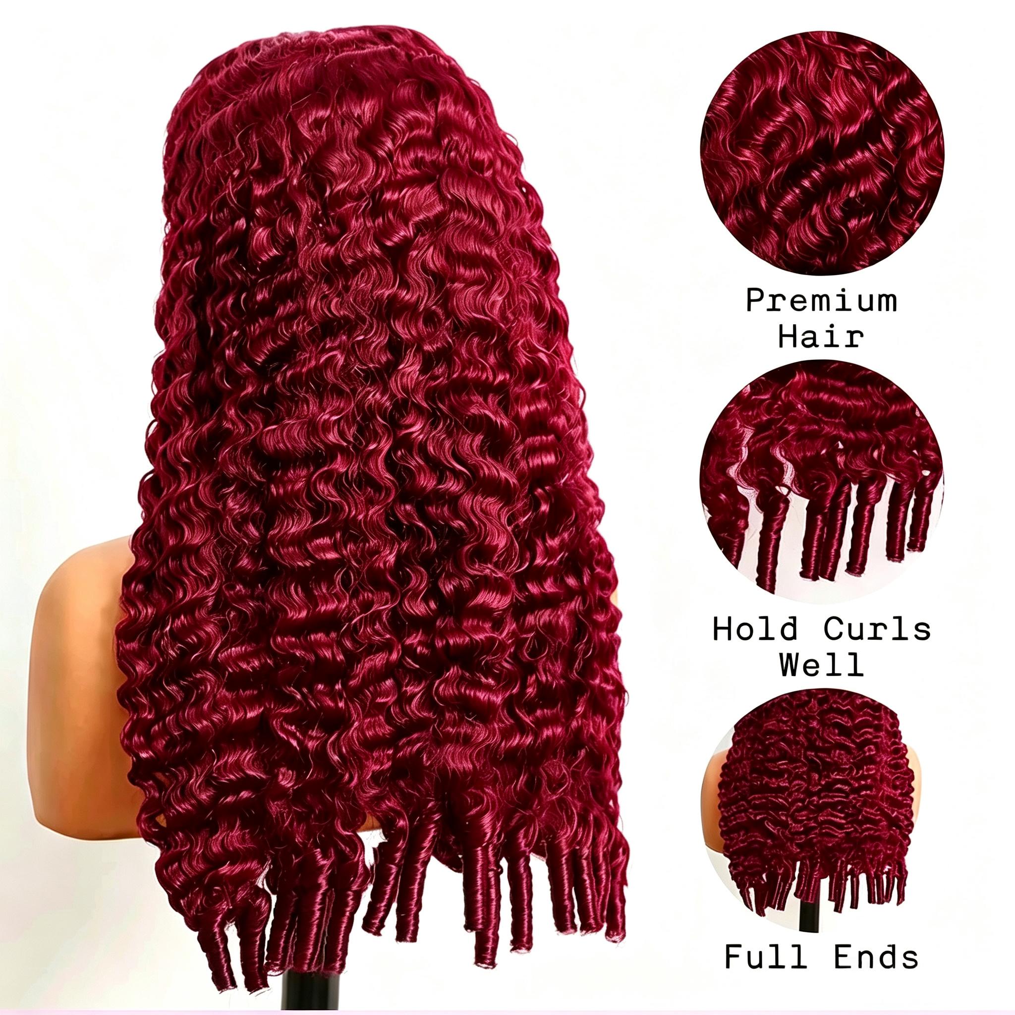 Bling Hair Burmese Curly Wig Human Hair 13x6 99J Burgundy Lace Front Wigs Human Hair 180% Density HD Lace Frontal Wigs Pre Plucked Virgin Remy Hair Burgundy Wig