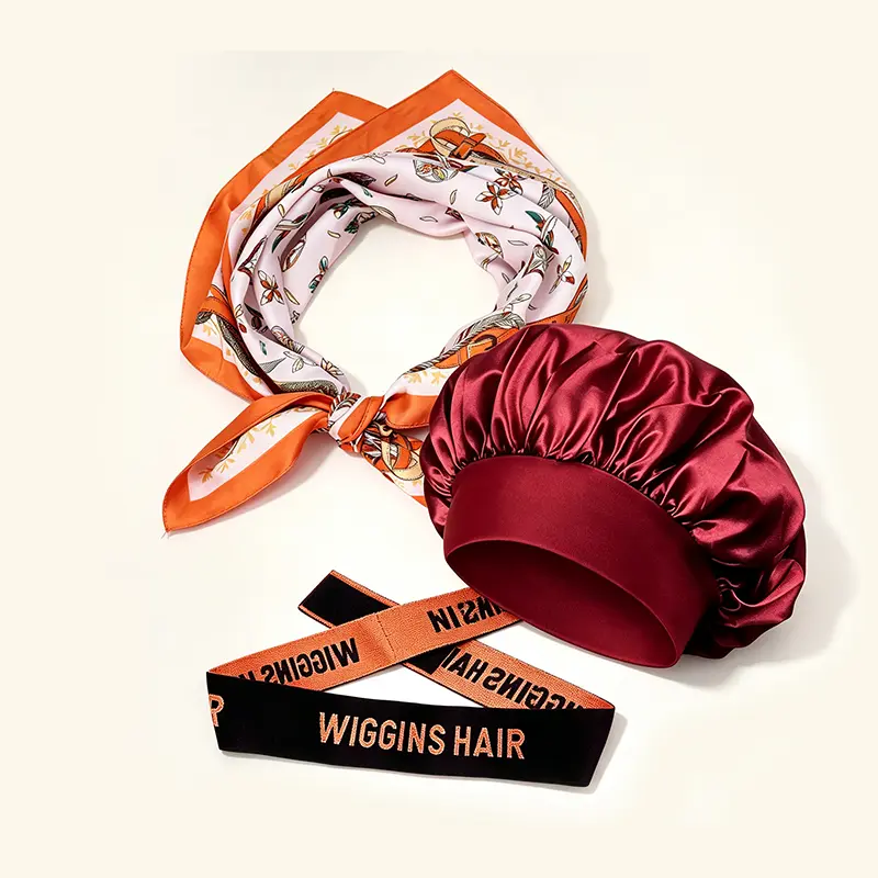 [Free Shipping] Wiggins Hair Gift Set With Silk Bonnet & Elastic Band & Silk Scarf & Clip & Knitted Flower & Brush, Gift For Girls & Women