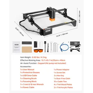 VEVOR Laser Engraver, 20W Output, Laser Engraving Cutter Machine, 13.7x 15.7 in/35x 40 cm Working Area, 10000 mm/min Movement Speed, Compressed Spot with Eye Protection, for Wood, Certain Metal