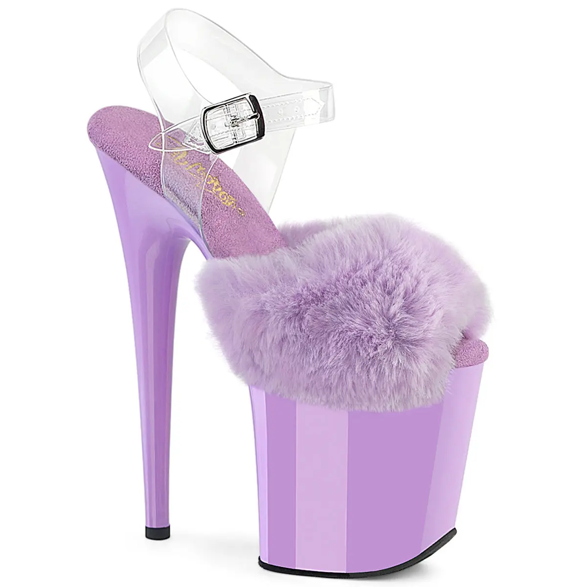 Pleaser Flamingo-808FUR Women's Soft Sandals, 8-inch Heel Peep Toe Footwear with a 4-inch Platform, Faux Fur & TPU Strap for a Bold Look, Fashion Apparel, Peep Toe Heels, Synthetic, Ankle Strap