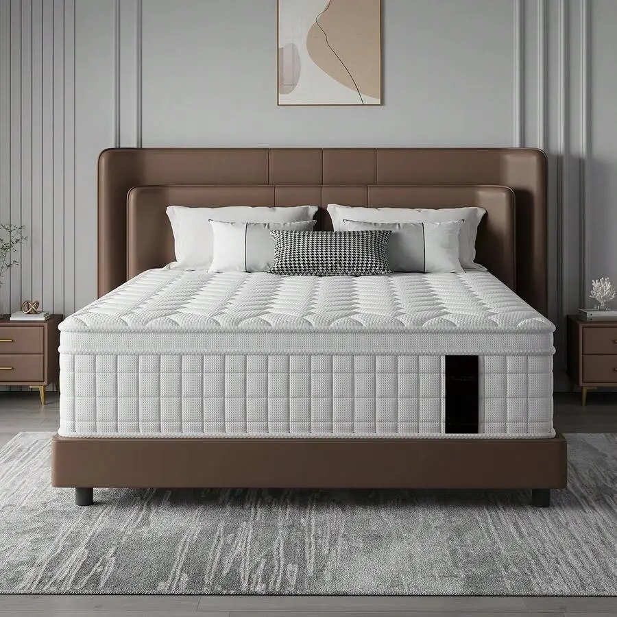12-In Hybrid Bed Mattress In A Box - Queen Size, Gel Memory Foam & Pocket Spring, Medium Firm Support, Breathable Cooling Bedding, Twin/Full/King Sizes Available