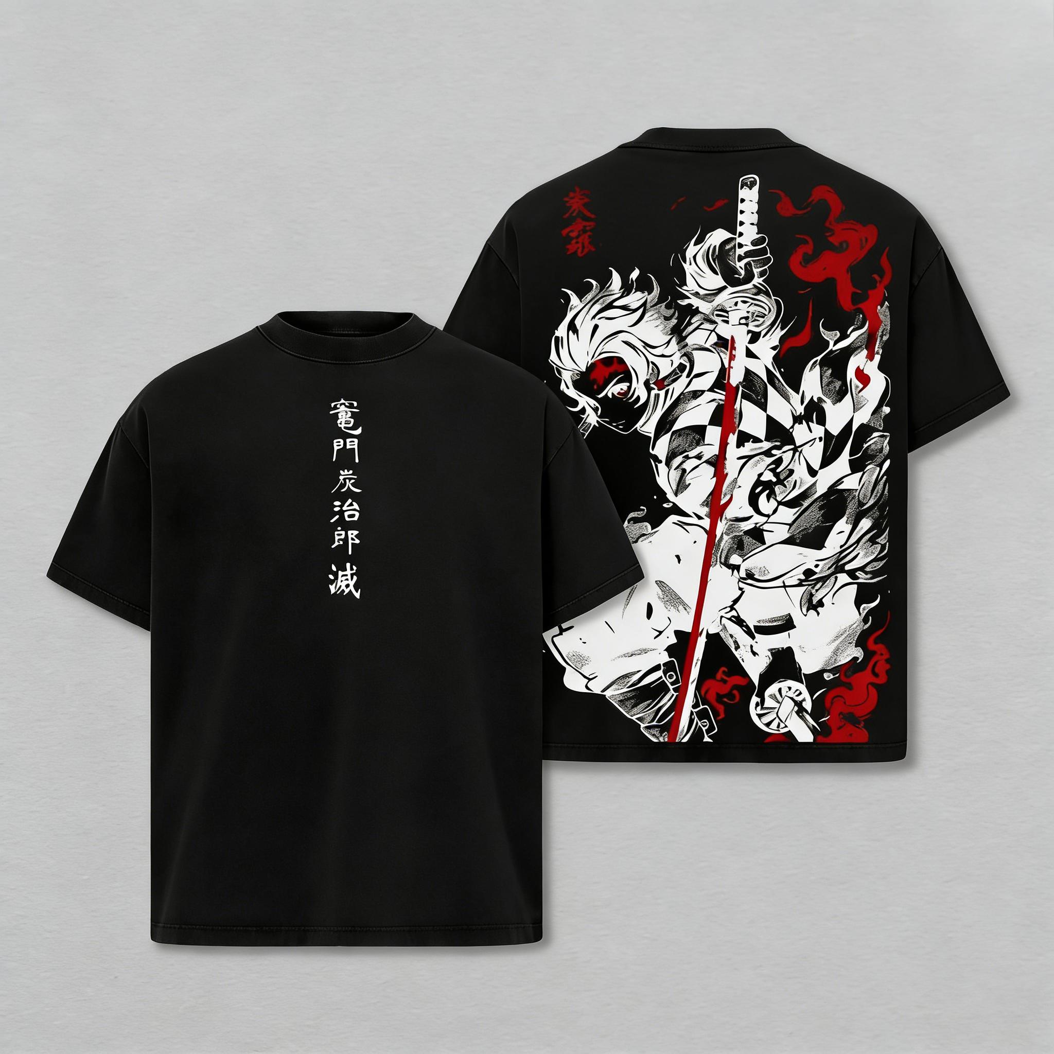 Tanjiro Kamado T-Shirt – Demon Slayer Kimetsu no Yaiba Vintage Washed Oversized Heavy Cotton Anime Manga Tee, Unisex Streetwear Retro Graphic Top Gift for Otaku Fans Unisex 100% Cotton T-shirt