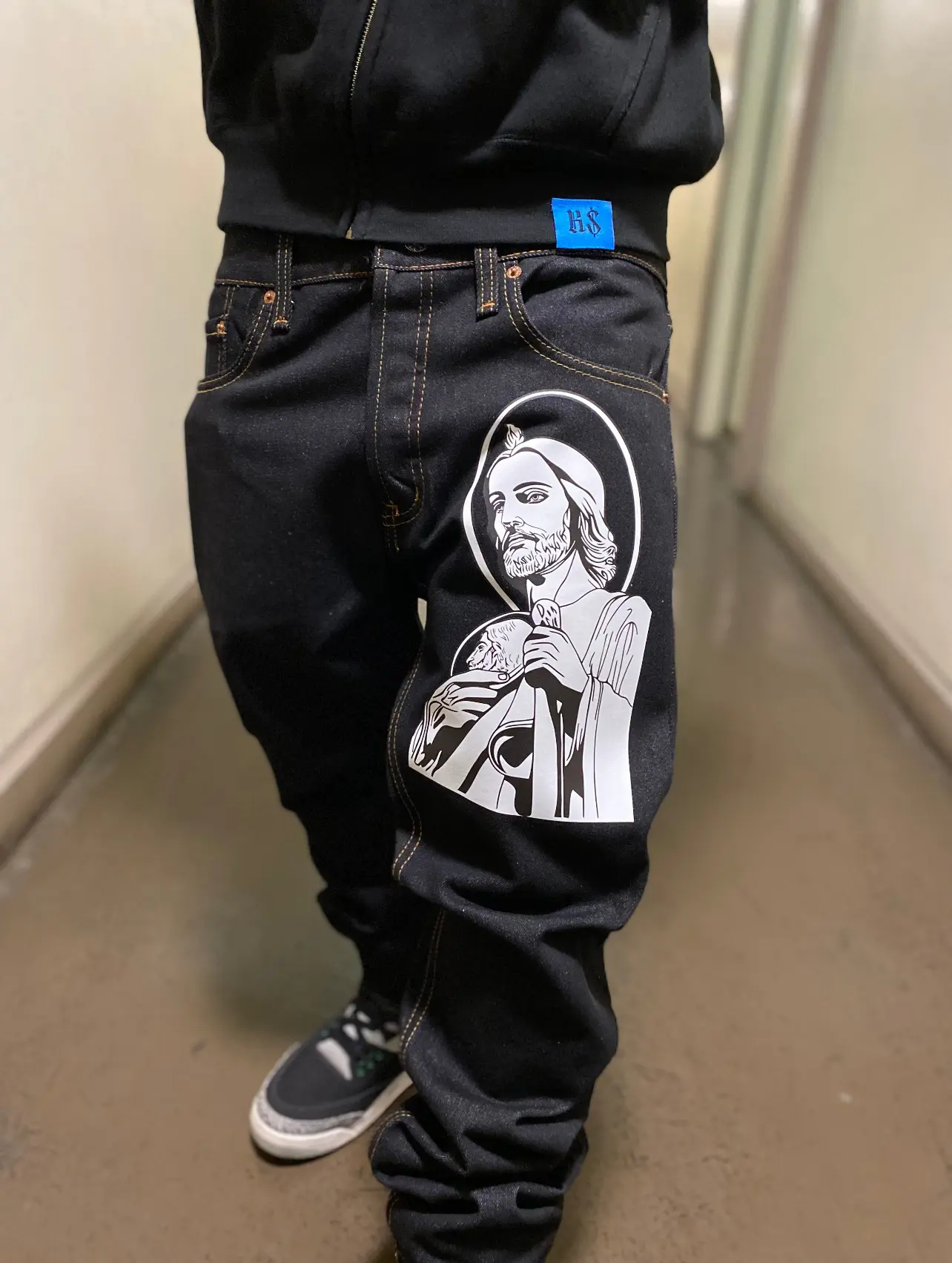 SAN JUDAS - Kurupt Saints Classic Straight Leg Style Jeans - BLACK