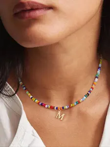 Boho Style Letter Design Beaded Pendant Necklaces, Fashion Colorful Beaded Necklace for Women & Girls, Trendy All-match & Exquisite Jewelry for Birthday Gift