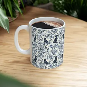 [Sale off up to 50%] Black Lab French Toile de Jouy Mug - Deep Blue and Cream Toile Coffee Cup for Black Lab Mom, Labrador Gifts, Pet Dog Lovers Tea Coffee Mug