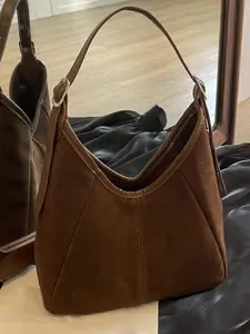 Women's Elegant Retro Style Suede Hobo Bag, Trendy Exquisite Shoulder Bag, Fashionable Large Capacity Crossbody Bag for Work & Daily Used