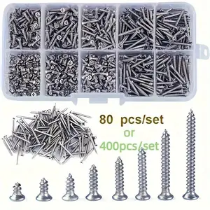 Mixed Size Self-tapping Screw, Carbon Steel Screw Set, Mixed M2 Nickel-plated Silver Countersunk Screw, Fastener Set for Woodworking, DIY, Home Improvement, Hardware Accessories