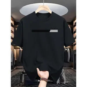 Men's casual round neck T-shirt printed with Parisian letter pattern, slightly elastic, summer short sleeve top, fashionable multi-functional adult clothing