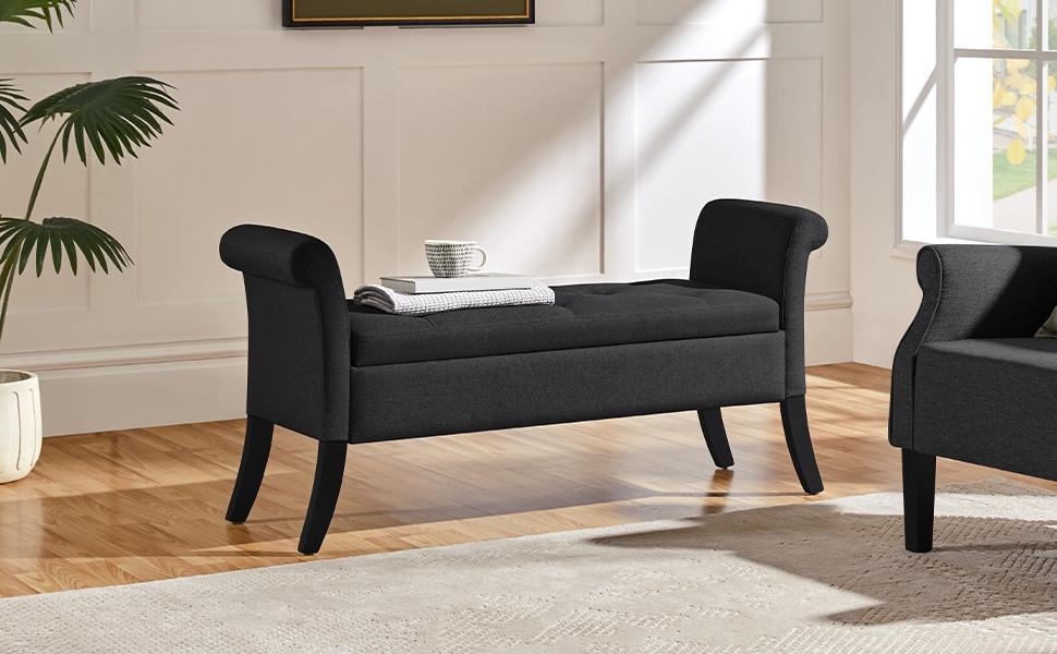 Yaheetech 52in Storage Bench Ottoman Bench Tufted Entryway Bench with Rolled Armrests Footstool with Large Storage, Fabric/Faux Leather Yaheetech 52in Storage Bench Ottoman Bench Tufted Entryway Bench with Rolled Armrests Footstool with Large Storage, Fabric/Faux Leather