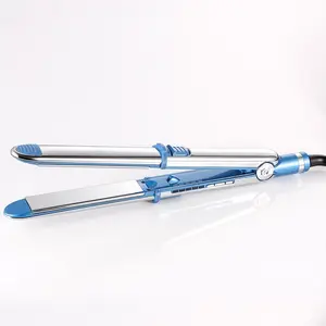 1 blue electric mirror titanium alloy stainless steel multifunctional straightening and curling styling tool, fast heating, 5-level temperature control, rotating cord design, suitable for daily styling