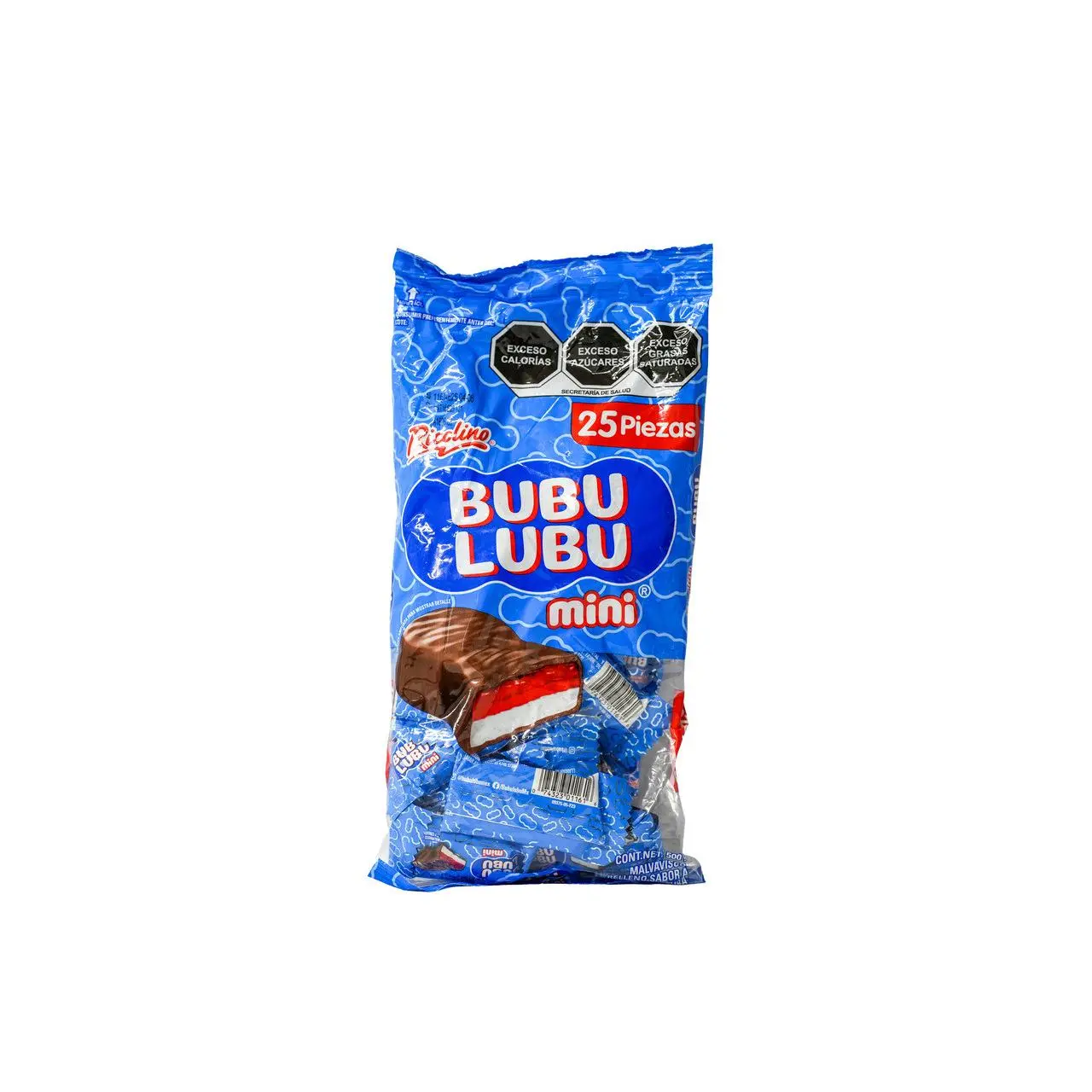 Ricolino Bubulubu Mini Fluffy Marshmallow Bars with Sweet Strawberry Jelly & Chocolate Coating 25 Pieces Delightful Snack
