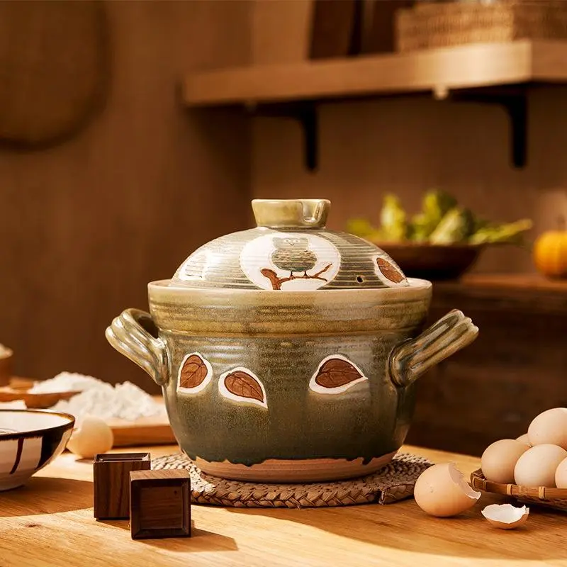 Vintage Ceramic Clay Pot, 1 Set Lidded Casserole, High-temperature Resistant Pot for Soup, Porridge, Rice & Slow Cooking, Easy to Clean Kitchen Stone Pot