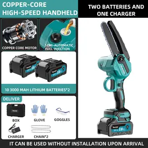 Mini Chainsaw 6 Inch MKODL Cordless Power Chain Saws with 2 Batteries, 2 Chains, Portable One-Hand Use, Safety Lock, Ideal for Chainsaw Use Heavy Duty chainsaw