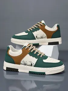 Men's Lace-Up Skate Shoes, Durable PU Leather, Breathable Mesh Lining, Low Top Round Toe, All-Season Outdoor Casual Wear, Skateboarding Shoes