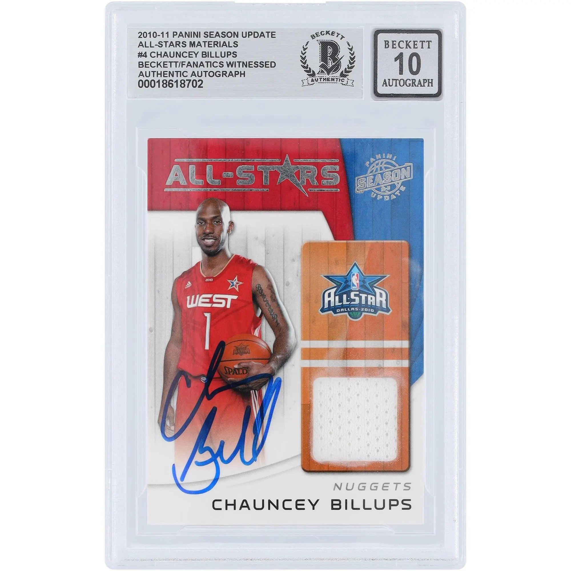 Chauncey Billups All Star West Autographed 2010-11 Panini Season Update All Stars Material Jersey Relic #4 Beckett Fanatics Witnessed Authenticated 10 Card - Fanatics Authentic Certified