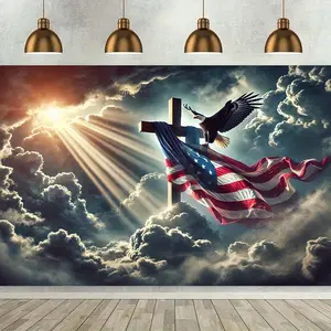 Patriotic Eagle American Flag Polyester Tapestry - 30in*40in/76cm*101cm, Religious Freedom & God Bless Theme Wall Hanging, Home Outdoor Decor Backdrop, Holiday Gift