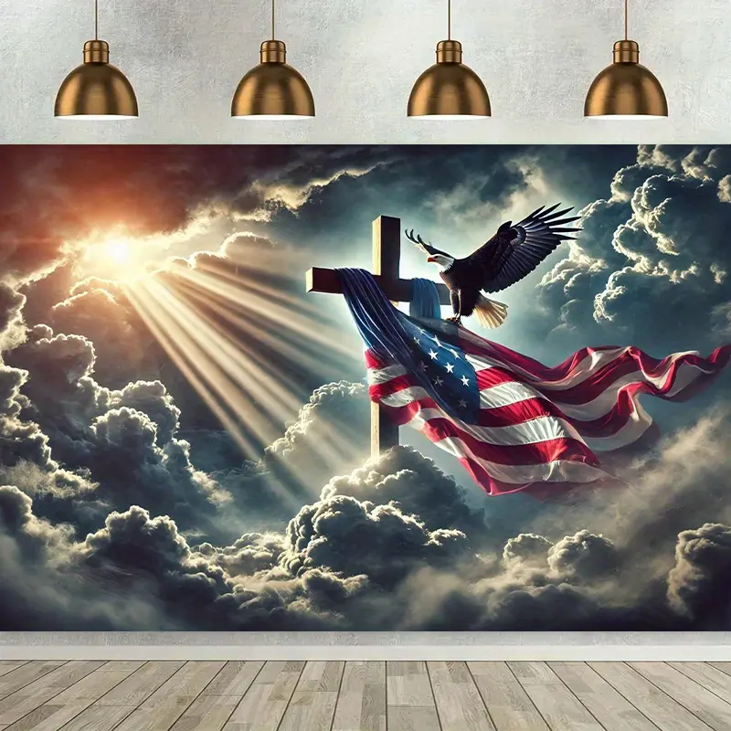Patriotic Eagle American Flag Polyester Tapestry - 30in*40in/76cm*101cm, Religious Freedom & God Bless Artwork Print Tapestry, Home Outdoor Decor Backdrop, Holiday Gift, Artwork Print Tapestries