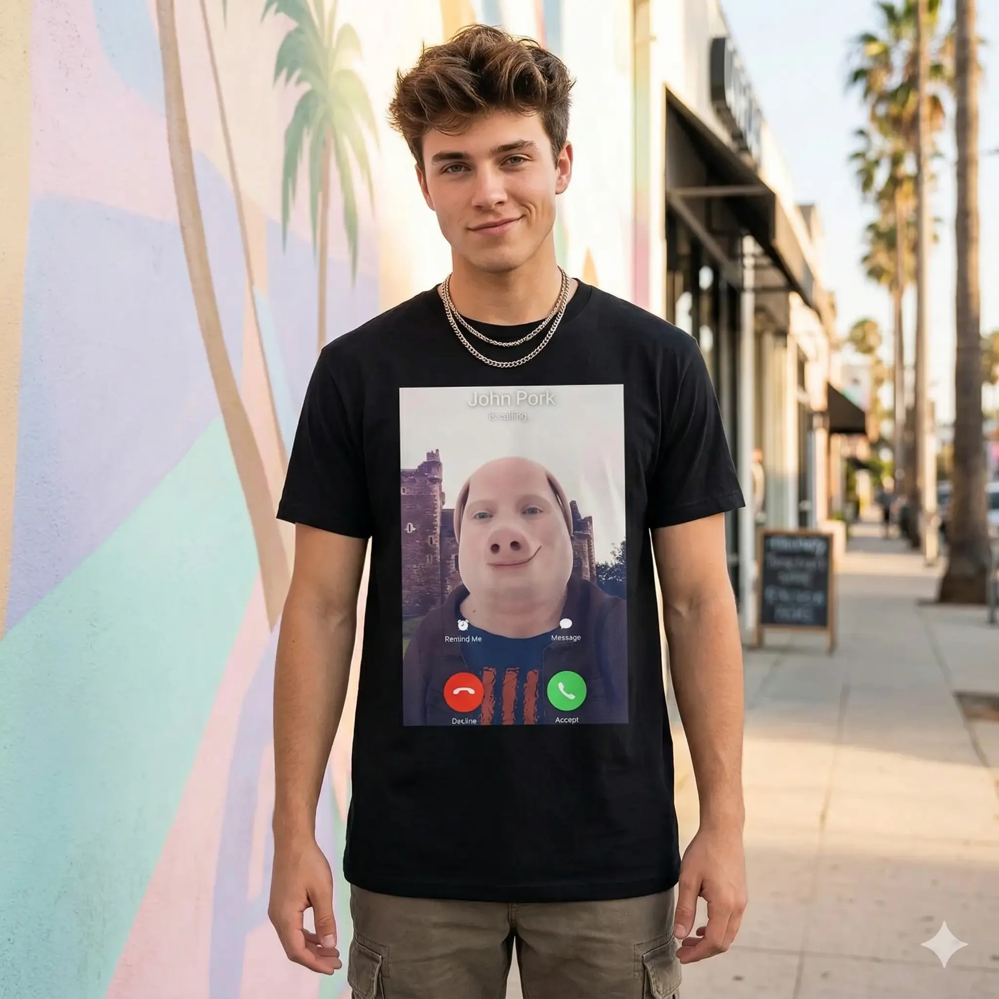 Men's Crew Neck Short Sleeve Sports Top - John Pork Graphic Print, Funny Shirts, Meme-Ready Tee, All Seasons Sporty Chic Casual Streetwear
