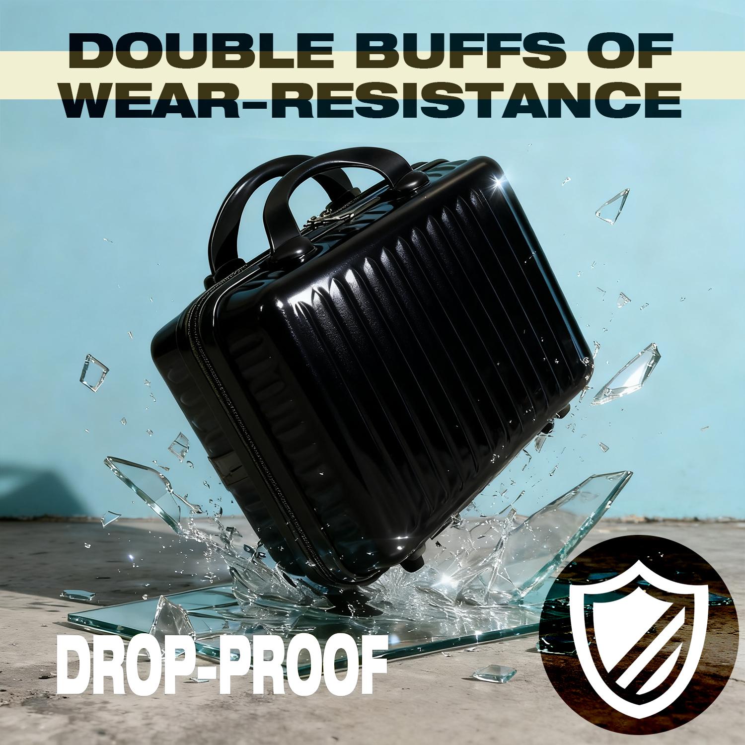 Black Vertical Stripe Hard Shell Makeup Case | Portable Mini Travel Cosmetic Organizer with Elastic Straps | Durable ABS Vanity Bag