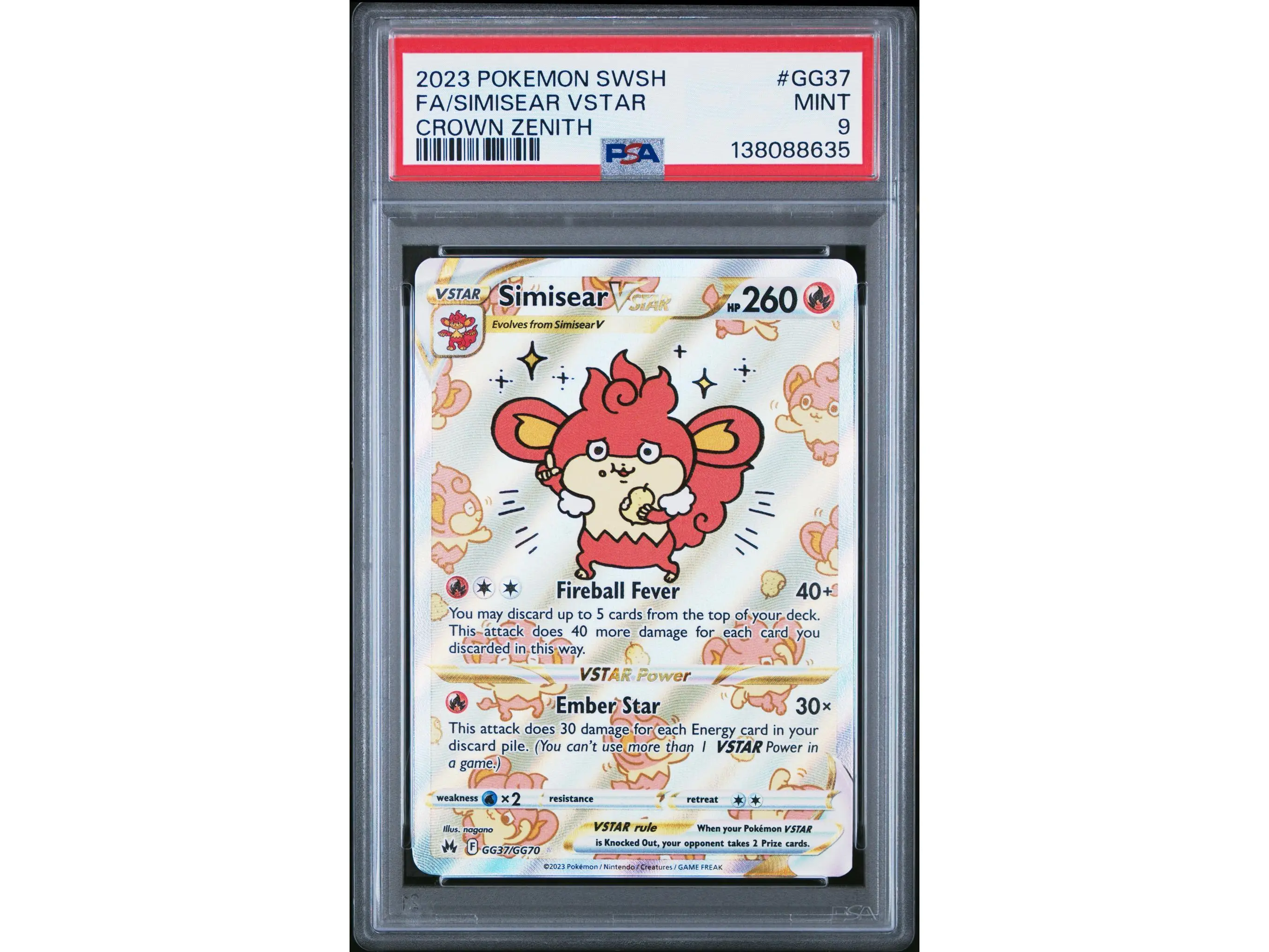 2023 Pokemon Sword and Shield Crown Zenith Galarian Gallery Simisear Vstar #GG37 PSA 9