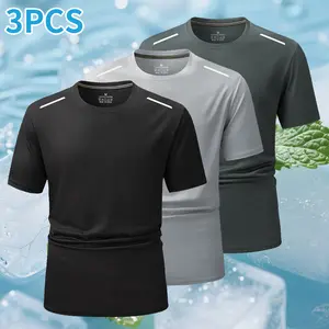 Men’s Short-Sleeve Compression Sports Shirt Three-Piece Set — Quick-Dry Moisture-Wicking Base Layer Workout T-Shirts; Stylish Casual Running Fitness T-Shirt Set — Ultra-Thin Training Tops,summervibes