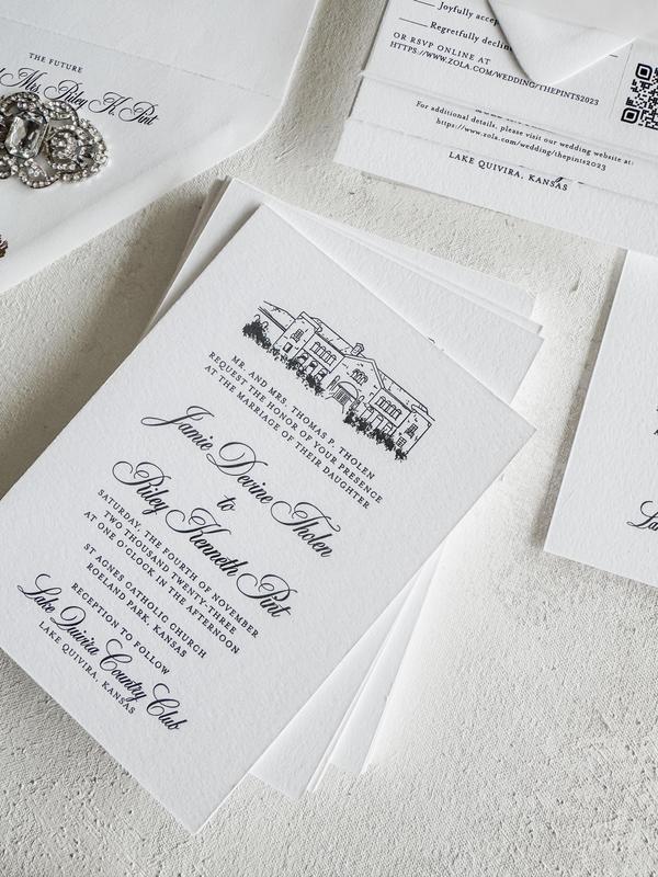 Black and White Letterpress Wedding Invitations - Style 110