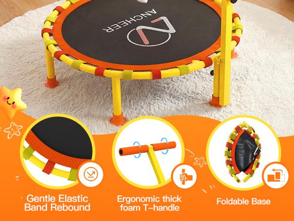 ANCHEER 38" Kids Trampoline with Adjustable Handle, Foldable Indoor Outdoor Safe Rebounder for Toddlers