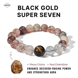 Black Gold Super Seven Crystal Bracelet 8mm Healing Quartz Energy Chakra Jewelry for Women's Birthday Gift
