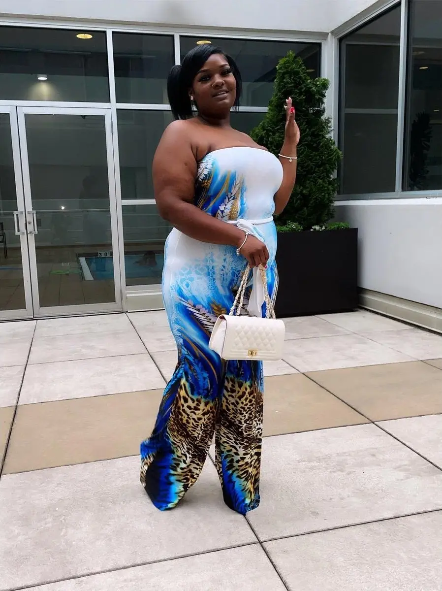 Blue cheetah print plus size jumpsuit
