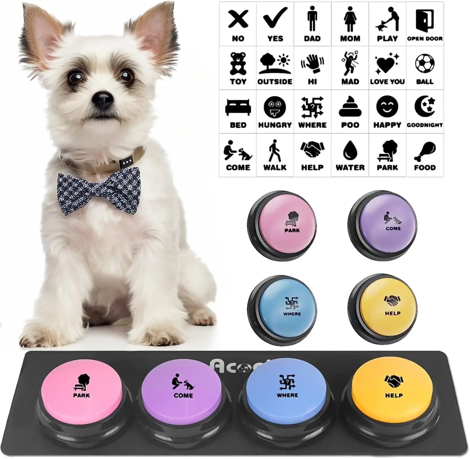 Dog Buttons for Communication,  Dog Talking Button Set, Speaking Buttons for Cats and Dogs, s Voice Recordable Pet Training Buzzer with Waterproof Dog Activity Mat and  Scene Stickers