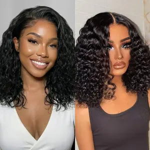 Water Wave Human Hair Bob Wigs Bleached Knots Pre Cut Lace 4x4 HD Human Hair Air Wigs Pre-plucked Wear Go Glueless #Summervibes