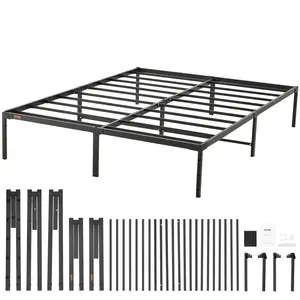 VEVOR 14-Inch Queen Metal Bed Frame Platform with 1500 lbs cap., Heavy Duty Mattress Foundation, Steel Slat Support, Foldable Tubes, No Box Spring Needed, Noise-Free, Easy Assembly