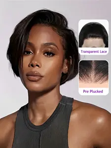 Short Pixie Cut Bob Wig 13x4 Lace Front Wigs Brazilian Hair Wigs 150% Density Human Hair Wigs Pre Plucked for Black Women with Baby Hair Natural Hairline 6 inch