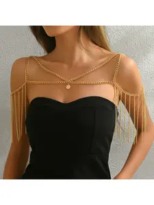 Light Luxury Fashion Metal Chain Multi Layer Shoulder Chain, Nightclub Party Sexy Accessory For Hot Girls, Luxury Gold & Silver Two-Tone Adjustable Design, Exquisite Slimming Body Jewelry, Perfect For Stage & Photoshoot, Elegant Adjustable Strap