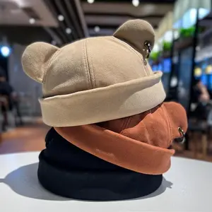 Unisex Brimless Cap with Rolled Cuff Machine Washable Bear Ear Design Perfect for Sports Casual Outings and Daily Errands
