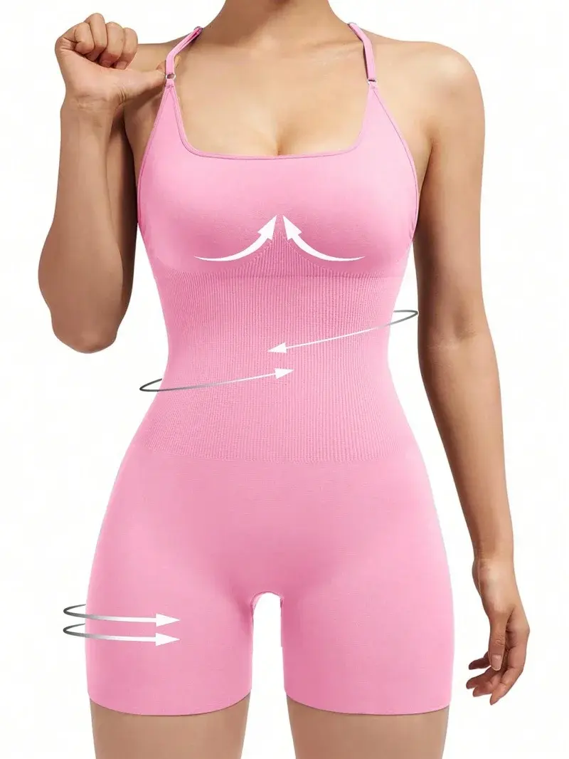 Women Cross Adjustable One Piece Yoga Suit Scrunch Shorts Backless Set Romper