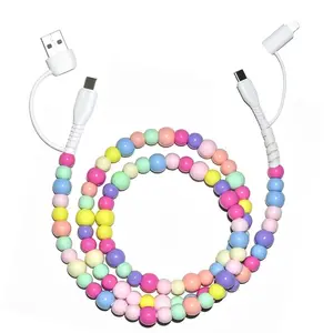 Beaded Charging Cords 4-in-1 USB- & Lightning Cable for All Devices Compact Travel Friendly USB- c& Lightning Compatible Beaded Design for Versatile new  charger pearl adapter solution long data type c data sync cable aesthetic car accessories