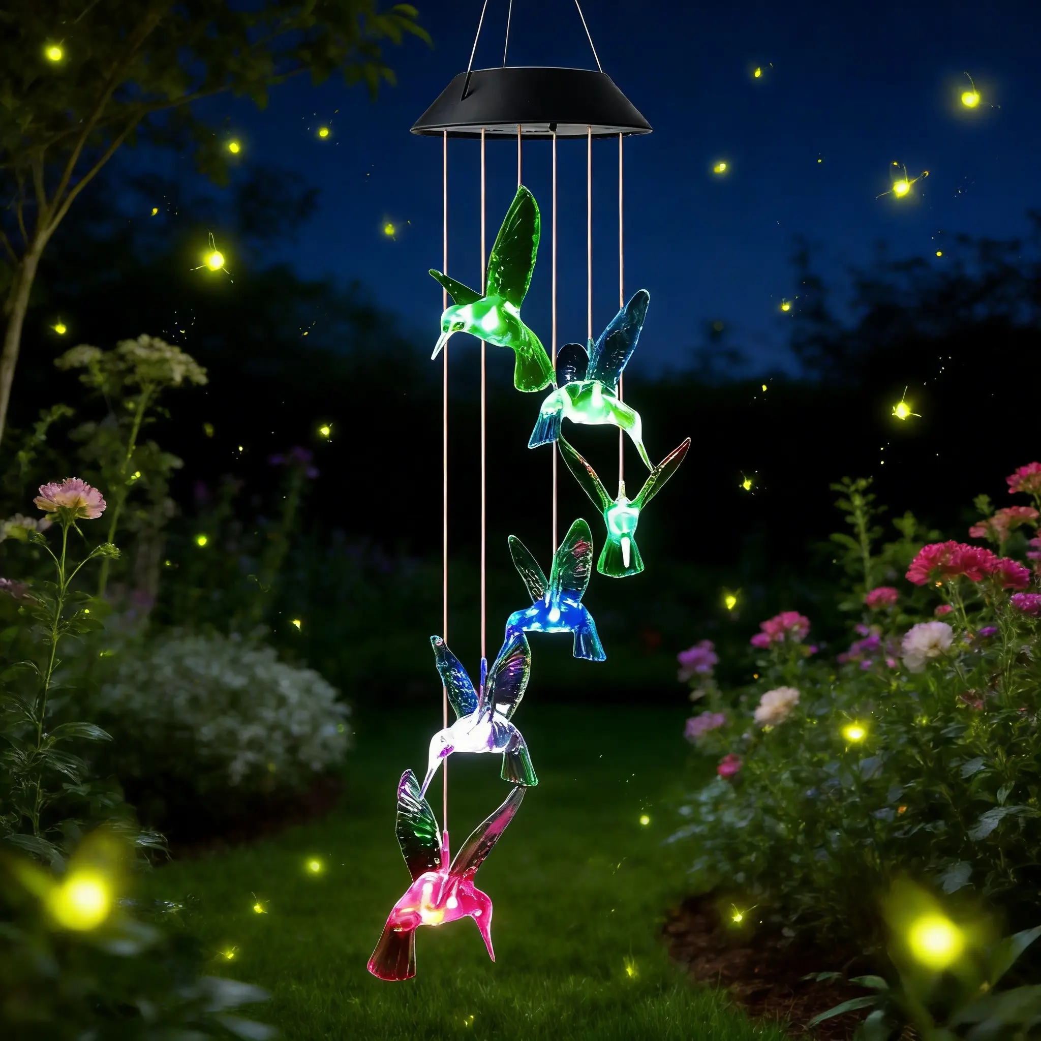 Solar Hummingbird Wind Chimes for Outdoor, Color Changing LED Lights at Night, Solar Powered Waterproof Garden Decor for Patio Lawn Yard, Unique Hummingbird Gift for Women,summerwins summerwins