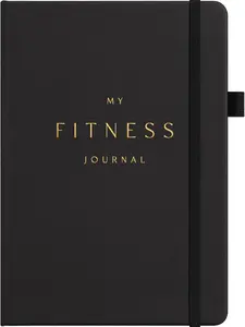 Fitness Journal - Daily Diet & Gym Exercise Log Notebook with Achieve Goals, A5 Size, Hardcover (Black) for Women & Men