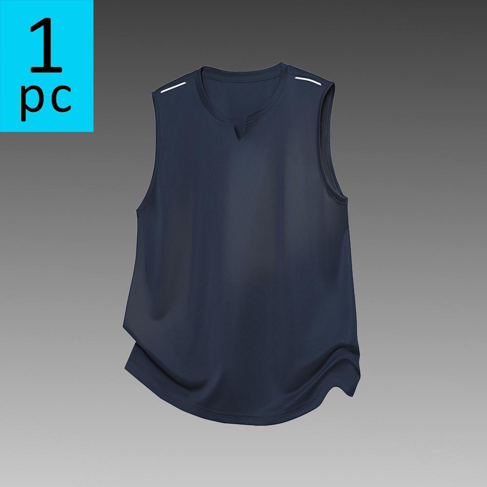 1 piece men’s sleeveless vest for summer—thin, breathable, quick-dry sports T-shirt ; available in multiple colors; men’s vest for fitness training and running; suitable for everyday casual wear. Tops