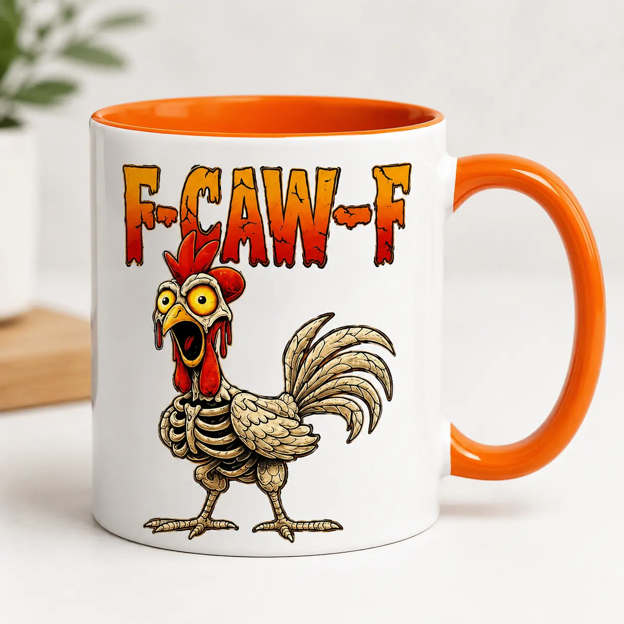 ShinyKT 11oz 15oz Ceramic Reusable Washable Drink Mug, Funny Skeleton Rooster Tumbler, Funny Halloween Mug, F-CAW-F Cranky Chicken Coffee Cup, Rude Morning Humor Gift for Coworkers, Halloween Gifts, Gift Mug For Women Best Friends Cup Drinkware