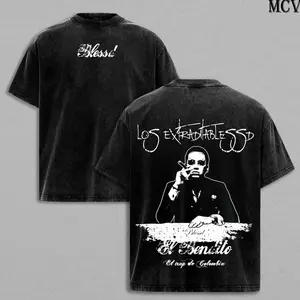 Blessd El Bendito Blessed Tour 2026 Tee Washed Menswear Top Heavy Cotton Underwear Double Printed Unisex Oversize Latin Trap Reggaeton Rap Music Vintage Graphic Streetwear Cotton T-Shirt, Washed Hoodie & Sweatshirt Option for Men and Women Fans NTV