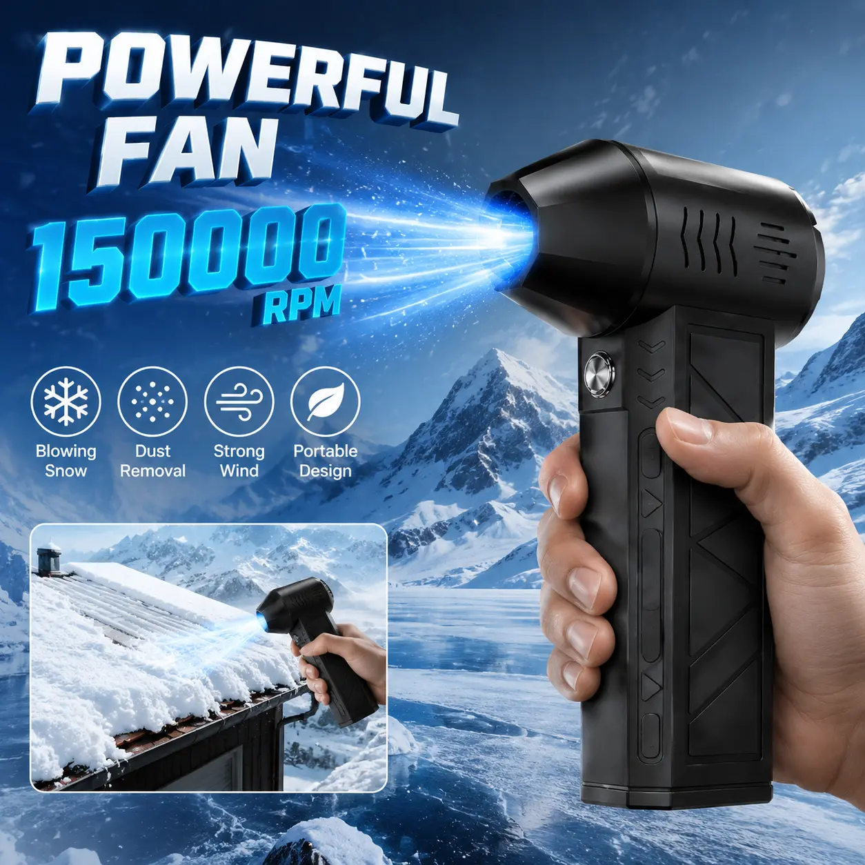 High Speed 150000 RPM Portable Jet Turbo Blower Lightweight Rechargeable Air Duster Multi-Purpose Cleaning Tool for Electronics Automobile Interior Home Corner Dust Removal