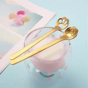 2 Counts Cat Paw Stirring Spoons, Durable Stainless Steel Dessert Spoons, Tea Spoon, Elegant Kitchen Tools for Daily Use