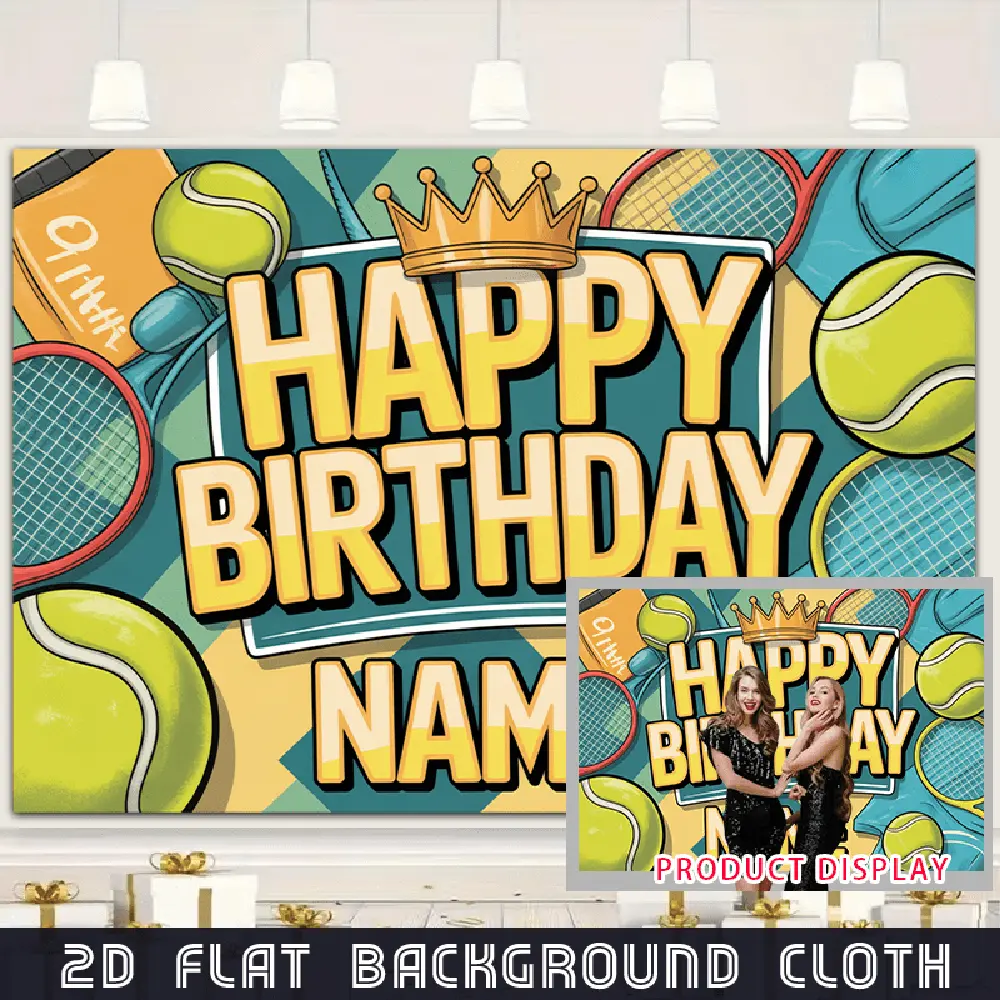 2D Flat Tennis-Themed Birthday Banner, 1pc Custom Name Polyester Outdoor Banner, Reusable Party Decoration Supplies for Festive & Home Events, Outdoor Banners