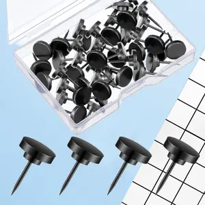 30 Pieces Push Pins, Metal Thumb Tacks for Picture Photo Hanging, Wall Pins for Board Posters Bulletin Maps, Wall Tack for Office Home Decorative (Black)