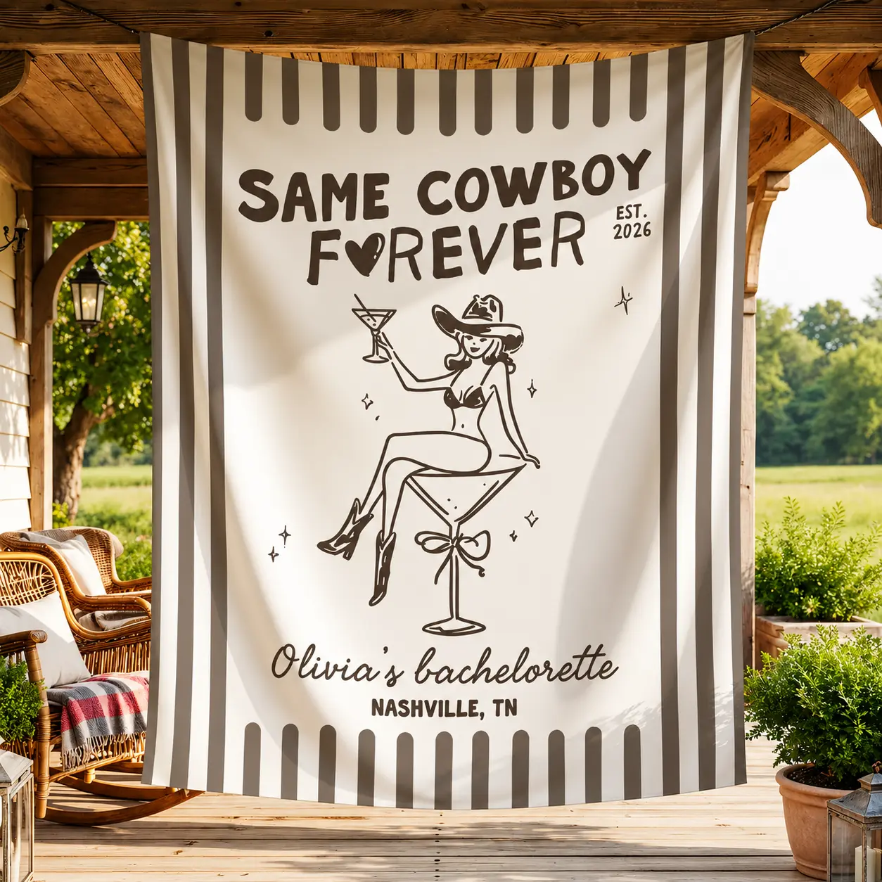 Custom Cowgirl Bachelorette Banner Western Tapestry Same Cowboy Forever Base