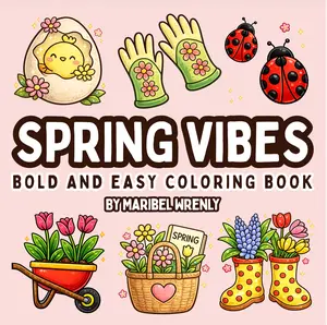 Spring Vibes: Bold and Easy Coloring Book by Maribel Wrenly with 50 Unique Spring Illustrations