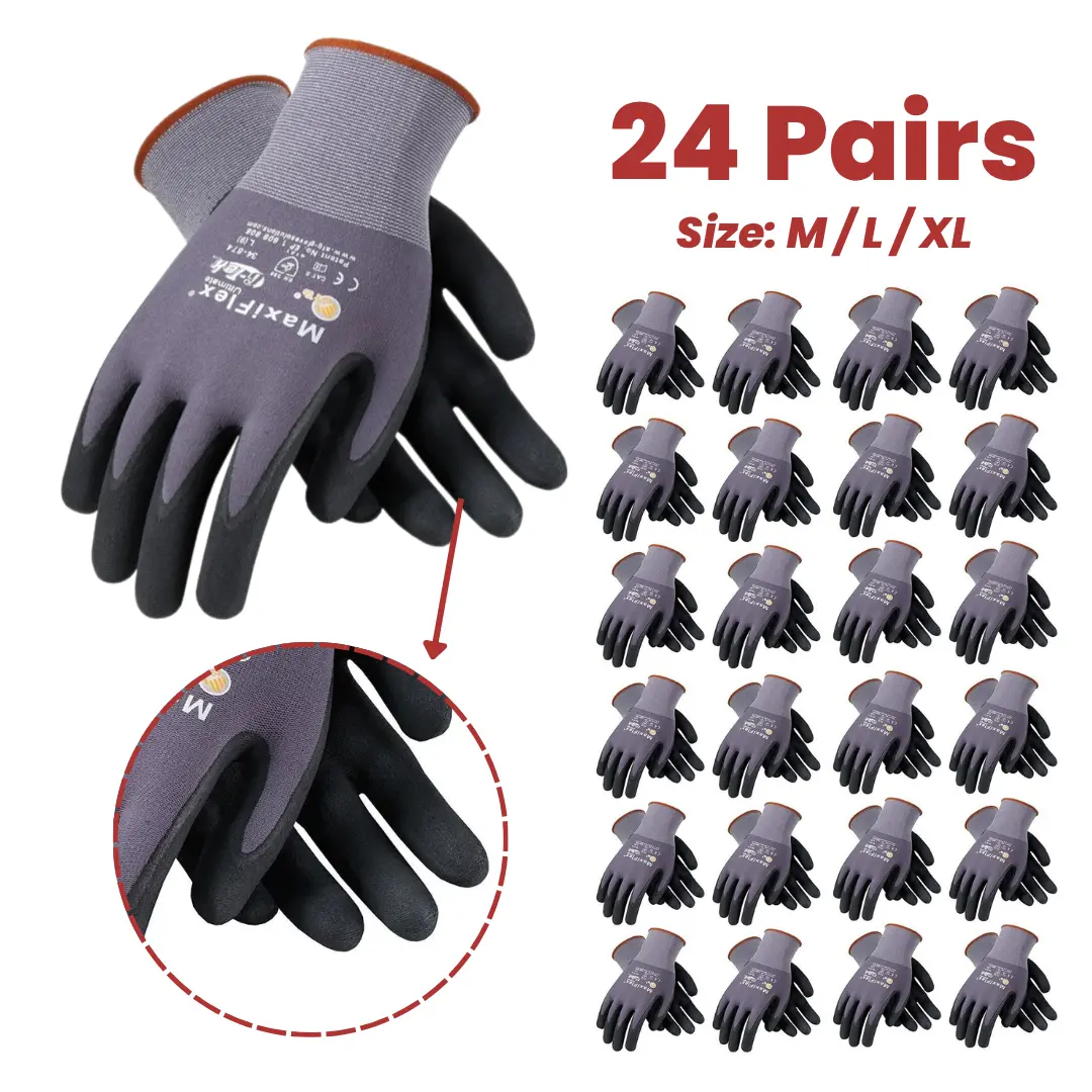24 Pairs MaxiFlex Guantes de Construcción - MaxiFlex Gloves For Men - Guantes Para Trabajo - MaxiFlex Men's Construction Gloves