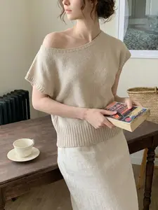 Elegant Women's Spring Summer Fashion Casual Home Leisure Commute Office Plain Cotton-Like Knit Sleeveless Vest Sweater Top